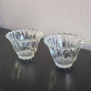 KIG Indonesia Pressed Glass Bowls Scalloped Votive Candle Holders Set 2 Vintage